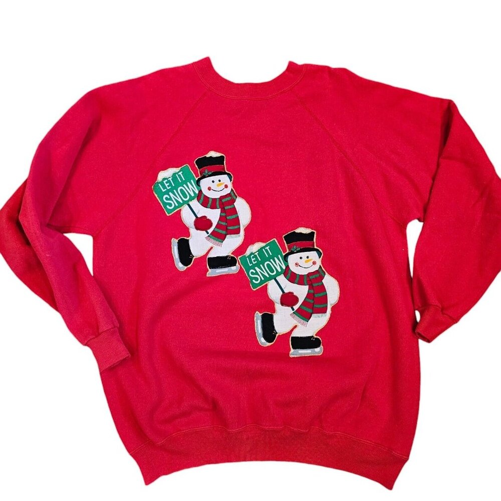 Vintage‎ 90s Womens XL Christmas Snowman Handpainted Crewneck Sweatshirt